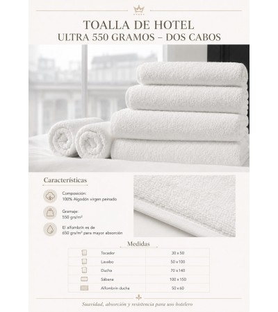 Toalha Ultra 550 g/m² dois cabos para hotéis | Sabanalia