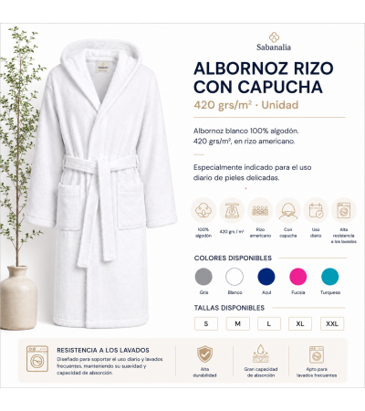 Albornoz de rizo 400grs para uso profesional