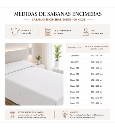 Sábana encimera 100% algodón satén 400 hilos