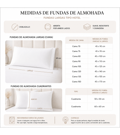 FUNDA DE ALMOHADA HOSTELERÍA SATÉN  400 HILOS 100% ALGODÓN