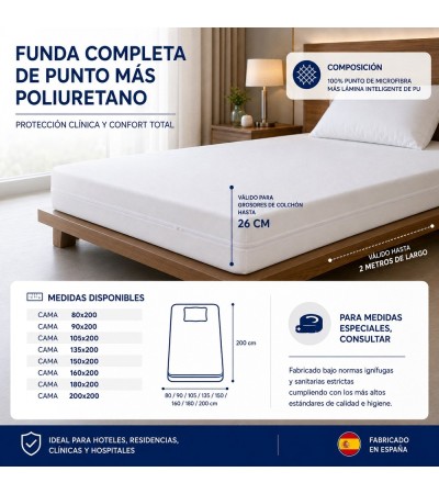 FUNDA COMPLETA PUNTO + PU IGNIFUGA ANTICHINCHES E IMPERMEABLE