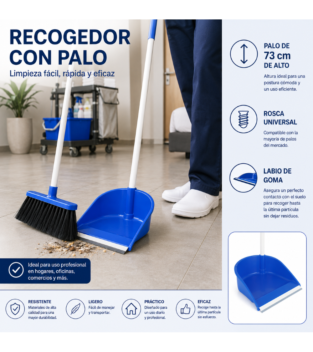 RECOGEDOR CON PALO NEO CON GOMA Y PALO ROSCA . UNIDAD.