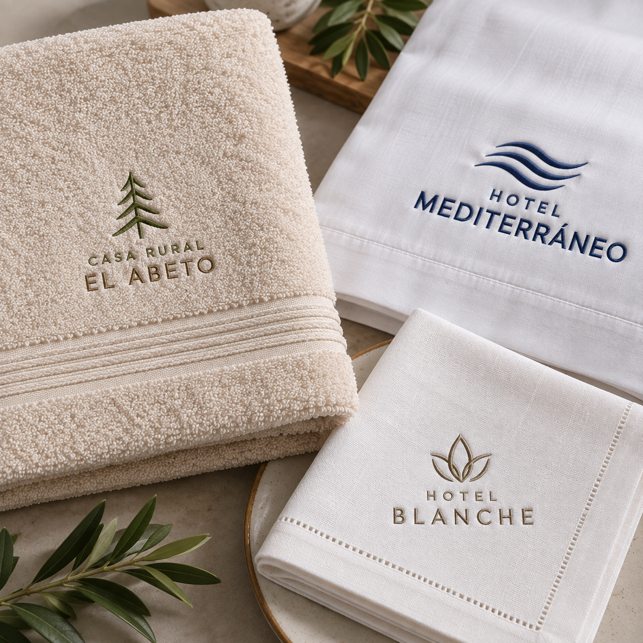 Bordado personalizado de logotipos en toallas, ropa de cama y textiles para hoteles